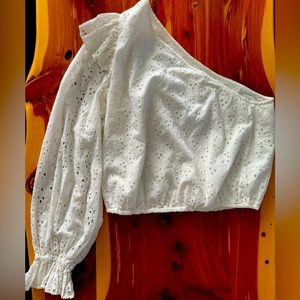 Cami NYC NWT Ardana Lace Eyelet One Shoulder Ruffle Crop Top Size XS